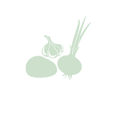 silouettes of an onion, garlic and potato